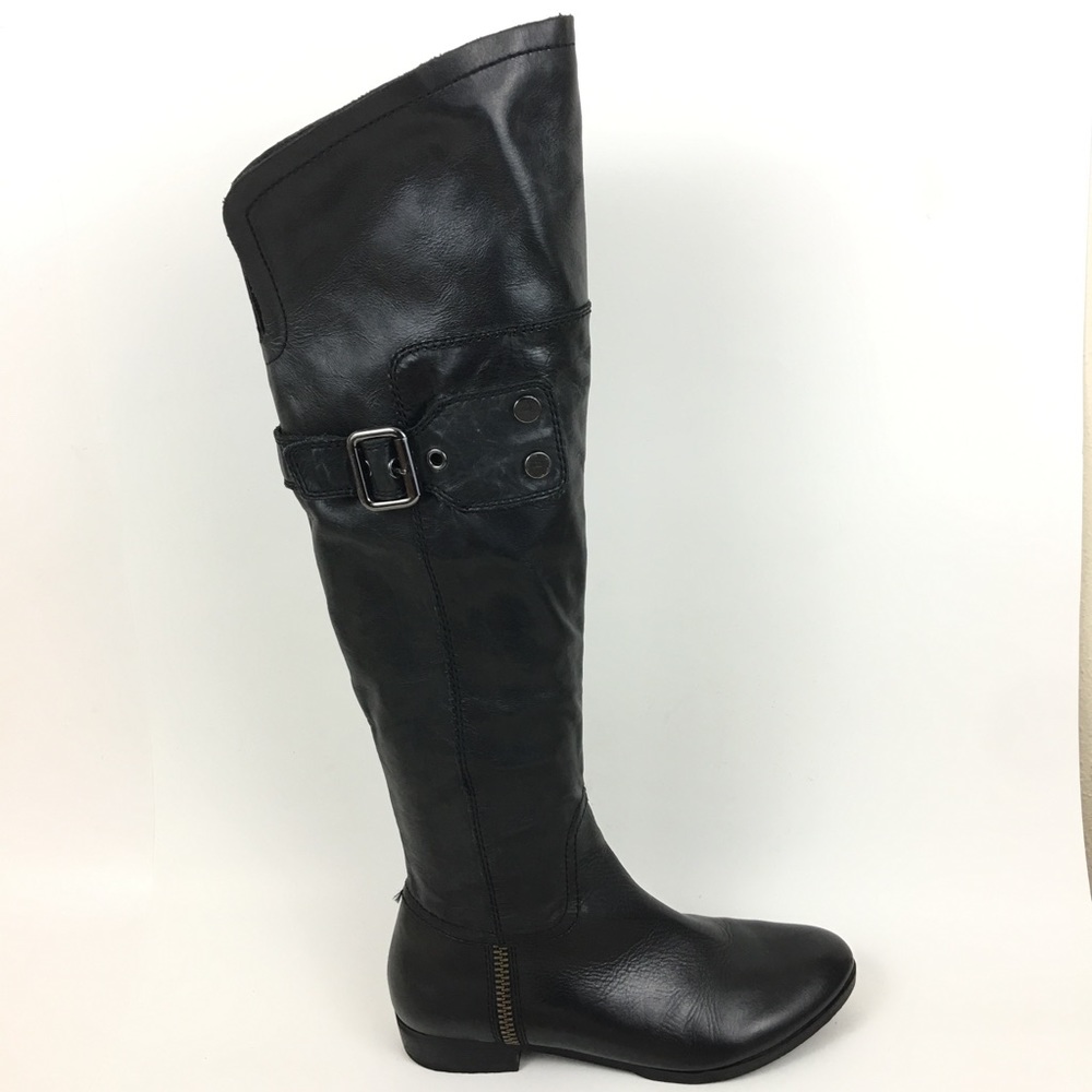 APEPAZZA Black Leather Knee High Boots